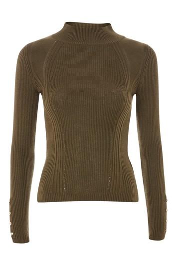 Topshop Petite Button Roll Neck Jumper
