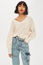 Topshop Petite V-neck Stitch Top