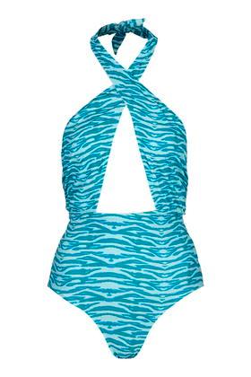 Topshop Animal Halter Wrap Swimsuit
