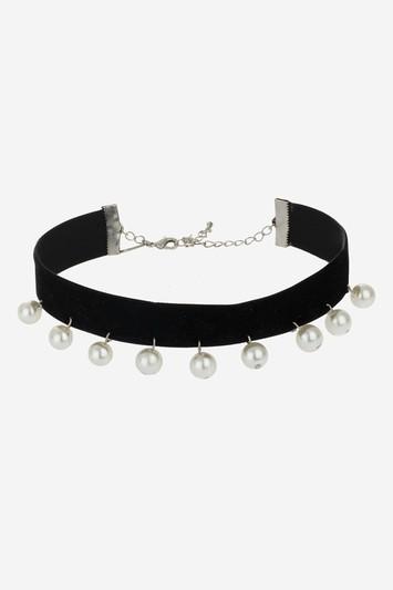 Topshop Pearl Velvet Choker Necklace