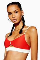 Topshop Red Button Bikini Top With Cut Out