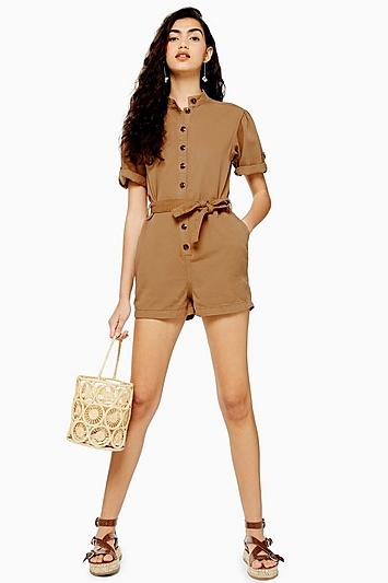 Topshop Tan Utility Playsuit