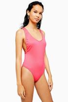 Topshop Pink Ribbed Scoop Swimsuit