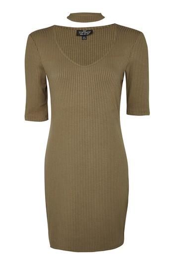 Topshop Petite Choker Rib Mini Dress