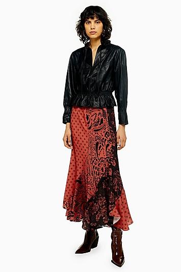 Topshop Mixed Print Spiral Midi Skirt