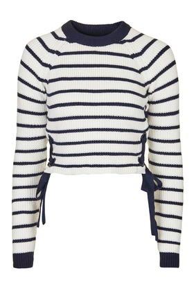 Topshop Stripe Eyelet Tie Side Jumper
