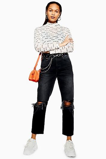 Topshop Washed Black Ripped Dad Jeans
