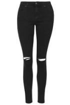 Topshop Moto Washed Black Ripped Leigh Jeans