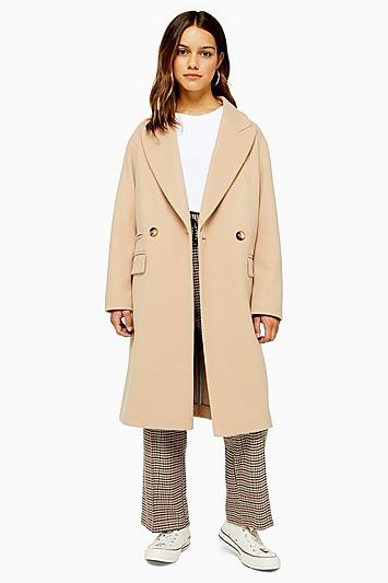 Topshop Petite Camel Double Breasted Coat