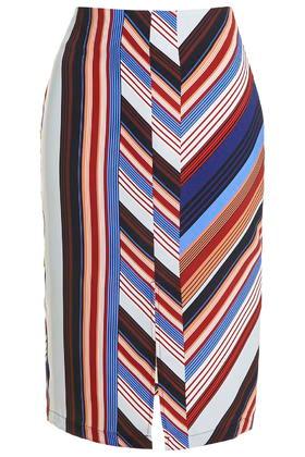 Topshop Petite Stripe Split Front Midi Skirt