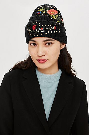 Topshop Stud Floral Beanie