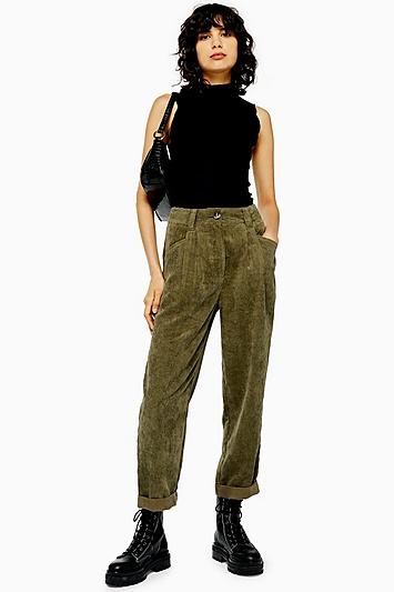 Topshop Khaki Casual Corduroy Tapered Trousers