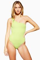 Topshop Neon Ribbed One Shoulder Swimsuit