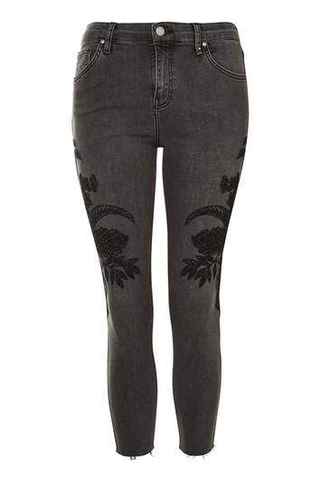 Topshop Petite Sketch Embroidered Jamie Jeans