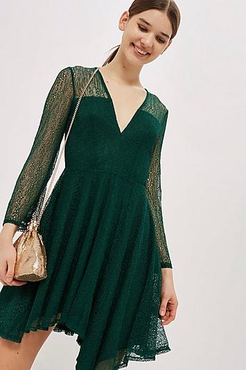 Topshop Petite Lace Hem Skater Dress