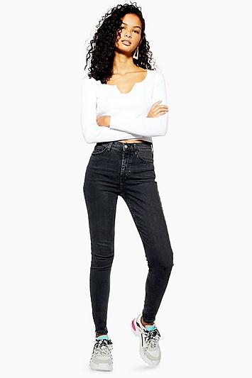 Topshop Wash Black Zip Jamie Jeans