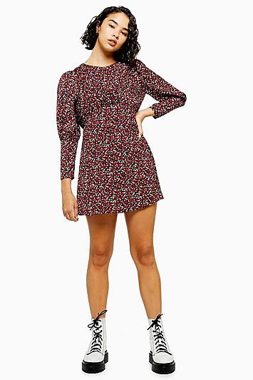 Topshop Petite Austin Printed Long Sleeve Mini Dress