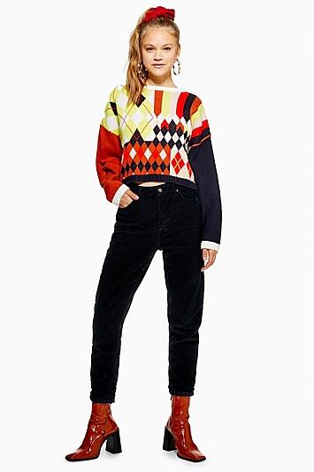 Topshop Black Antique Corduroy Mom Jeans