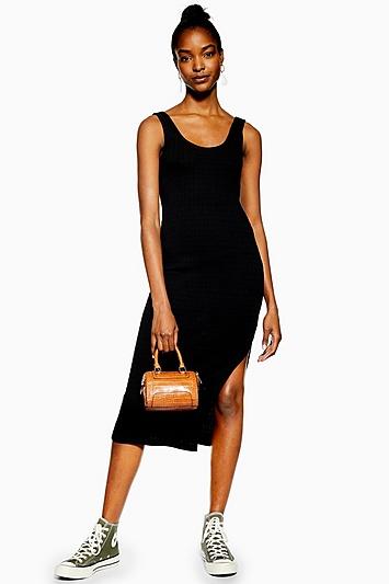Topshop Black Natural Column Midi Dress