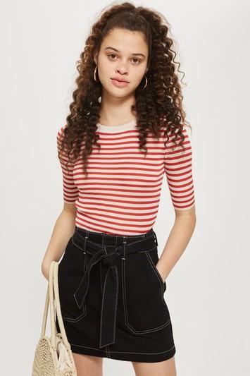 Topshop Belted Denim Skirt