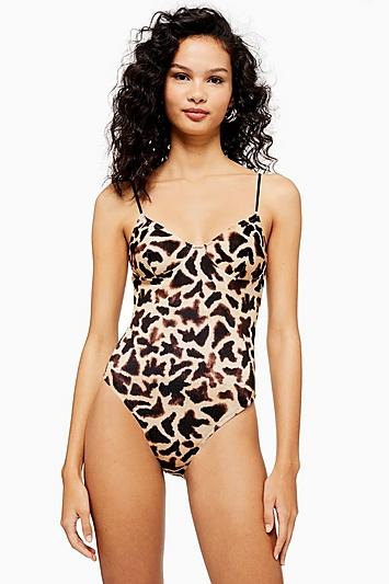 Topshop Giraffe Print Ribbed Swimsuit