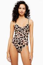 Topshop Giraffe Print Ribbed Swimsuit