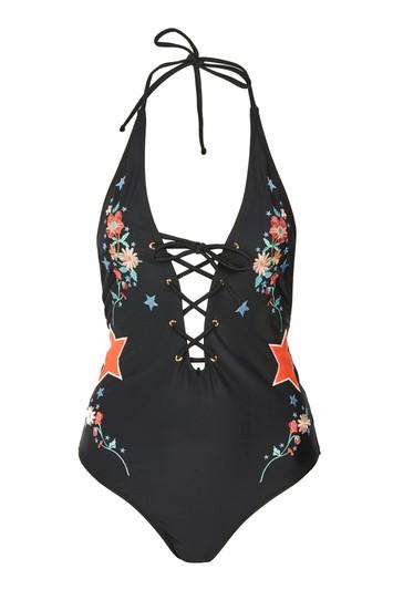 Topshop Star Embroidered Swimsuit