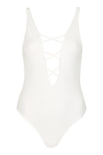 Topshop Texture Lattice Front Swimsuit
