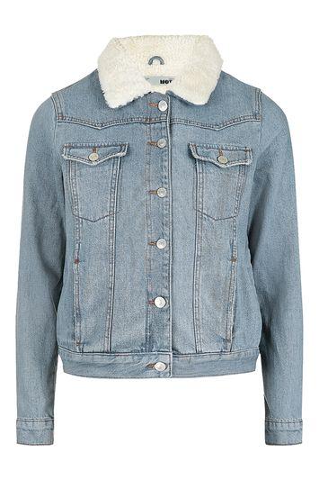 Topshop Tall Moto Oversized Western Denim Borg Jacket