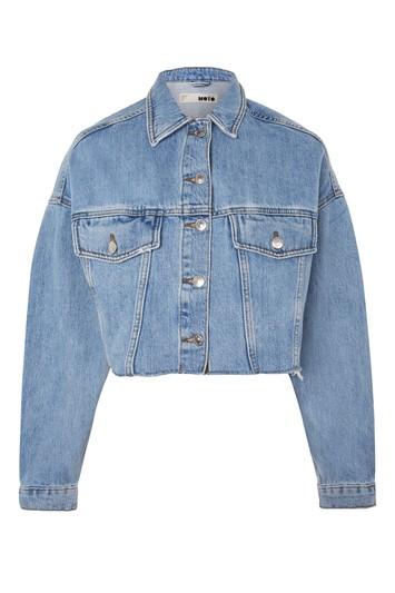 Topshop Moto Hacked Off Crop Denim Jacket