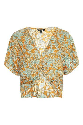 Topshop Floral Pleated Twist Front Top