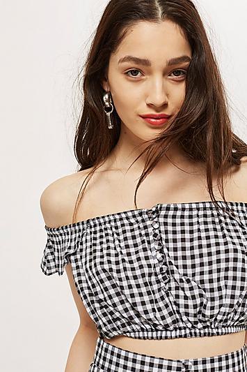 Topshop Bardot Check Cropped Top By Flynn Skye