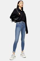Topshop Considered Mid Blue Jagged Hem Jamie Jeans With Recycled Cotton