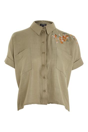 Topshop Petite Panther Embroidered Shirt