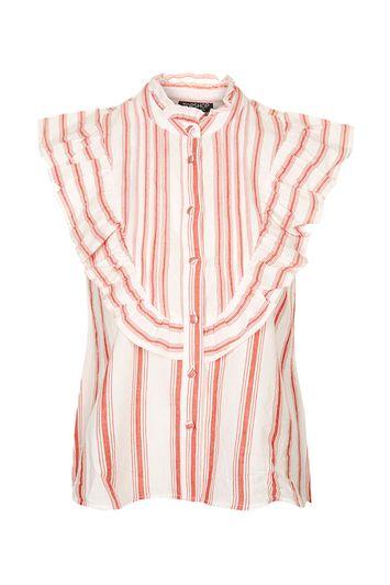 Topshop Petite Stripe Ruffle Blouse