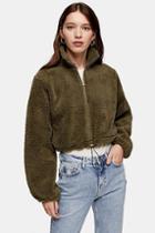 Topshop Considered Khaki Borg Jacket With Recycled Polyester