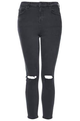 Topshop Petite Moto Ripped Black Wash Jamie Jeans