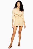 Topshop Yellow Tie Front Crop Top And Shorts Set