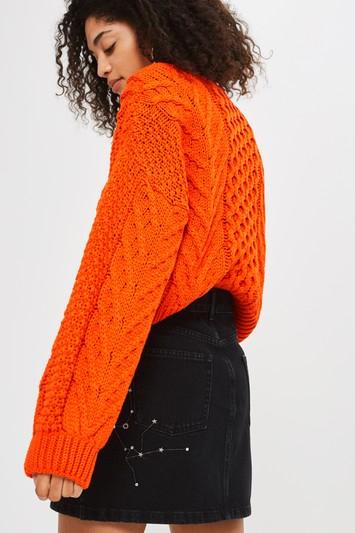 Topshop Blouson Cropped Cable Jumper