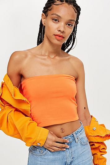 Topshop Tall Orange Plain Bandeau Top