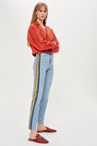 Topshop Mid Bleach Raw Hem Rainbow Side Stripe Straight Leg Jeans