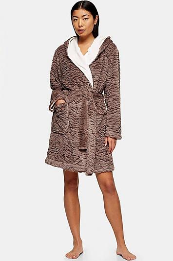 Topshop Mink Tiger Textured Dressing Gown