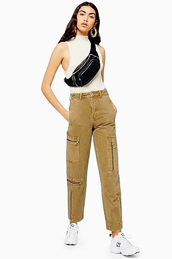 Topshop Sand Zip Utility Jeans