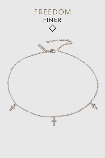 Topshop Fine Rose Gold Look Cross Choker Necklace