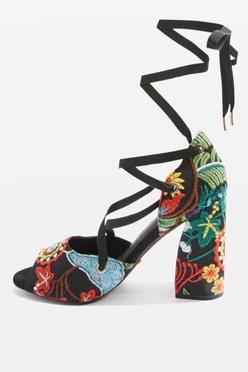 Topshop Rhapsody Embroidered Heeled Sandals
