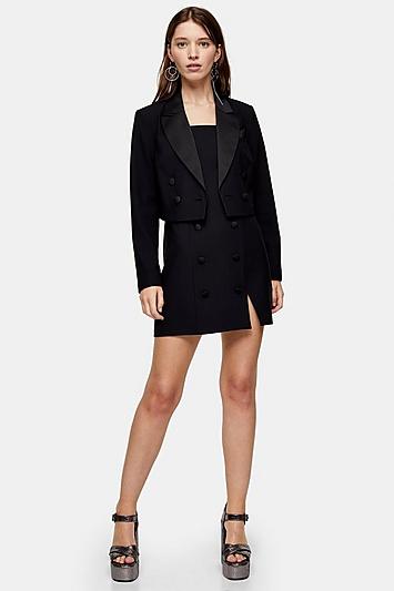 Topshop Black Crop Tuxedo Double Breasted Blazer
