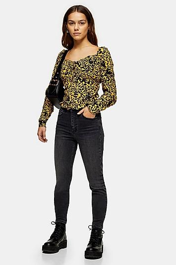 Topshop Petite Washed Black Zip Hem Jamie Jeans