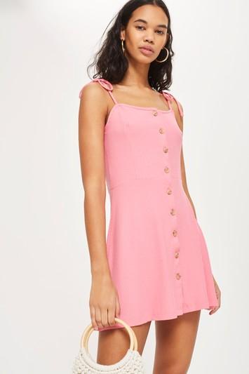 Topshop Button Ribbed Mini Dress