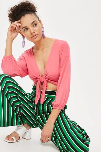 Topshop Tall Knot Front Slinky Top