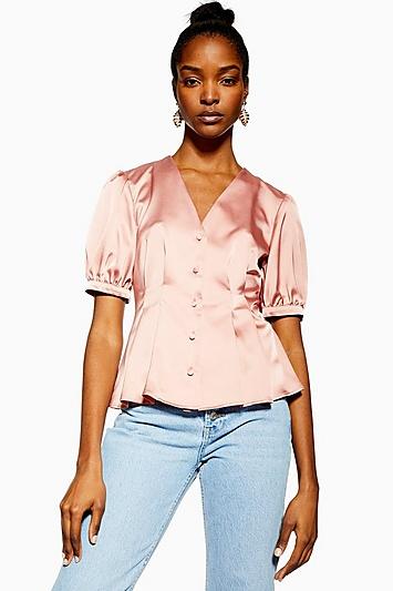 Topshop Pleat Detail Button Down Top